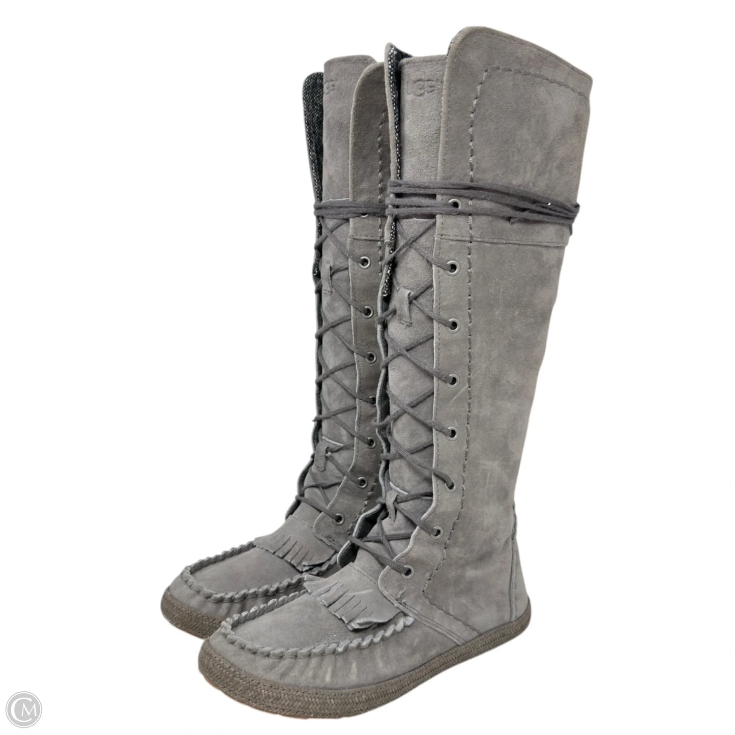 Somaya Moccasin Boots Designer By Ugg In Grey, Size: 5