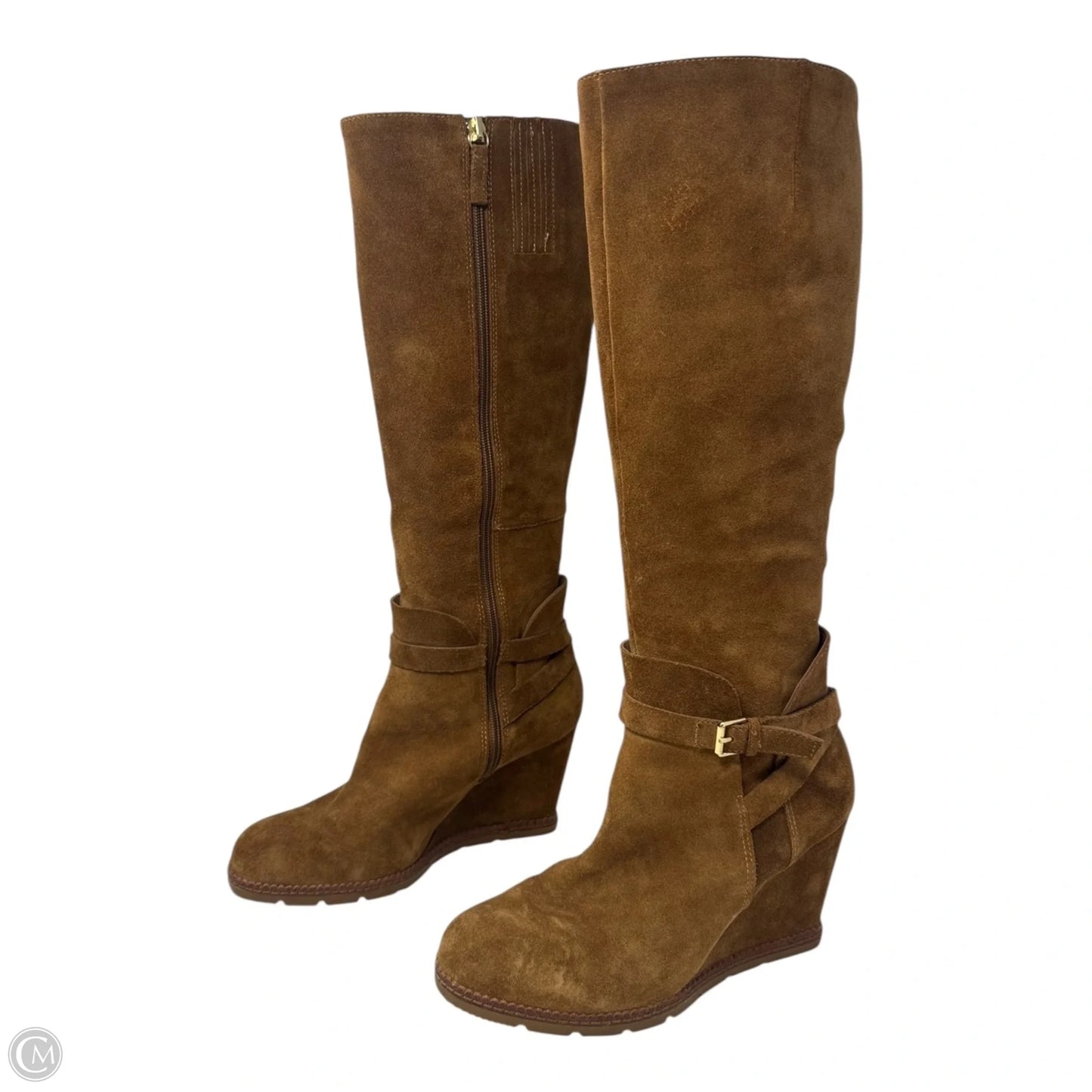Suede Wedge Boots Designer By Kate Spade In Brown, Size: 8.5
