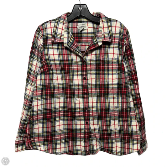 “Slightly Fitted” Top Long Sleeve By L.l. Bean In Plaid Pattern, Size: L petite