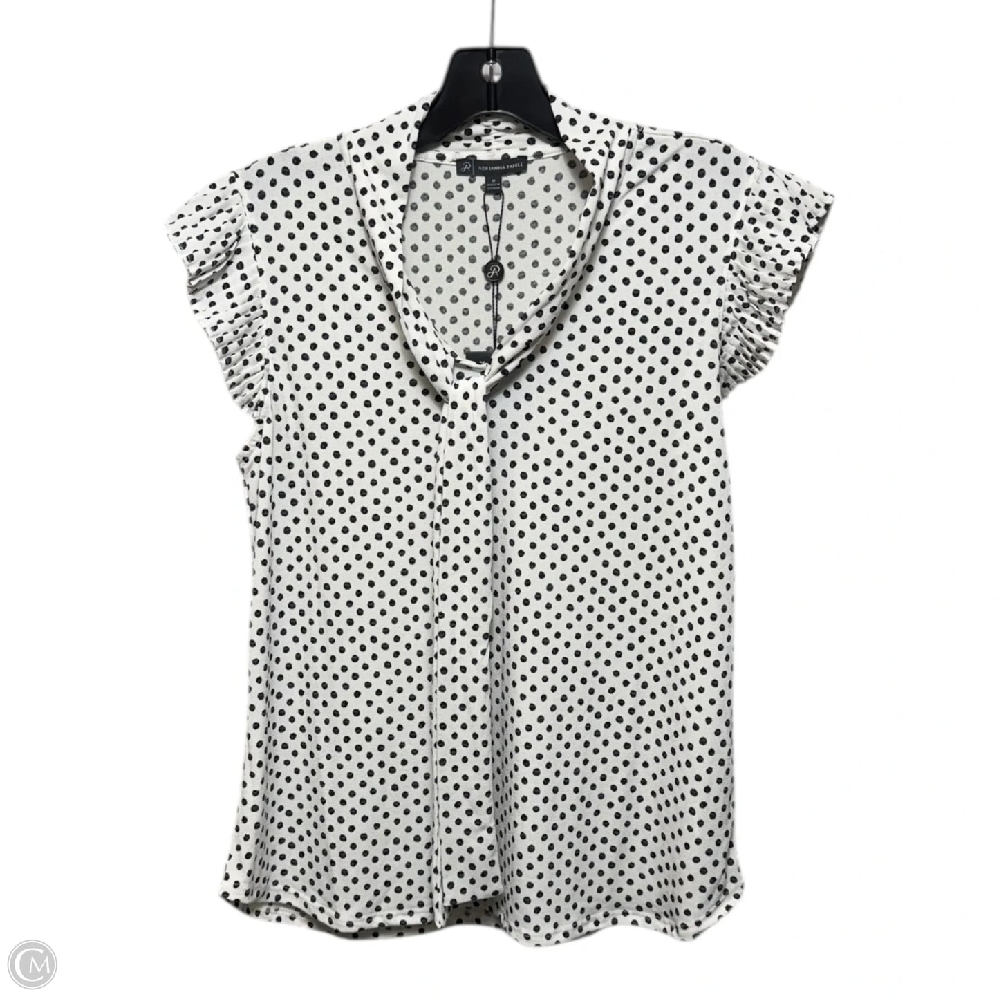 Tie Neck Knit Top With Pleated ShouldersTop Sleeveless By Adrianna Papell In Polkadot Pattern, Size: M
