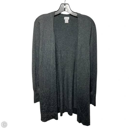 Metallic Sweater Cardigan By Chicos In Grey, Size: M