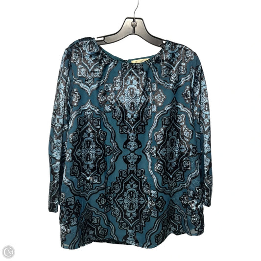 Velvet Burnout Top Long Sleeve By Tru Luxe In Blue, Size: M