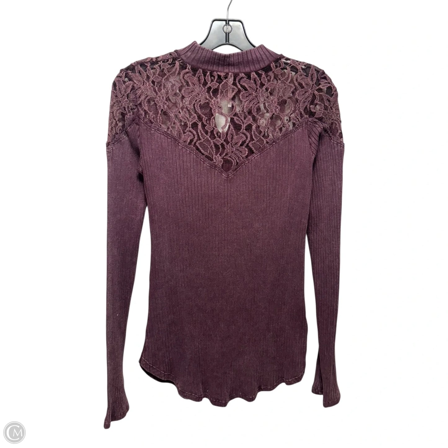 Lace Keyhole Top Long Sleeve By Free People In Maroon, Size: L