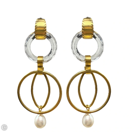 Gold Tone & Faux Pearl Drop Hoop Earrings
