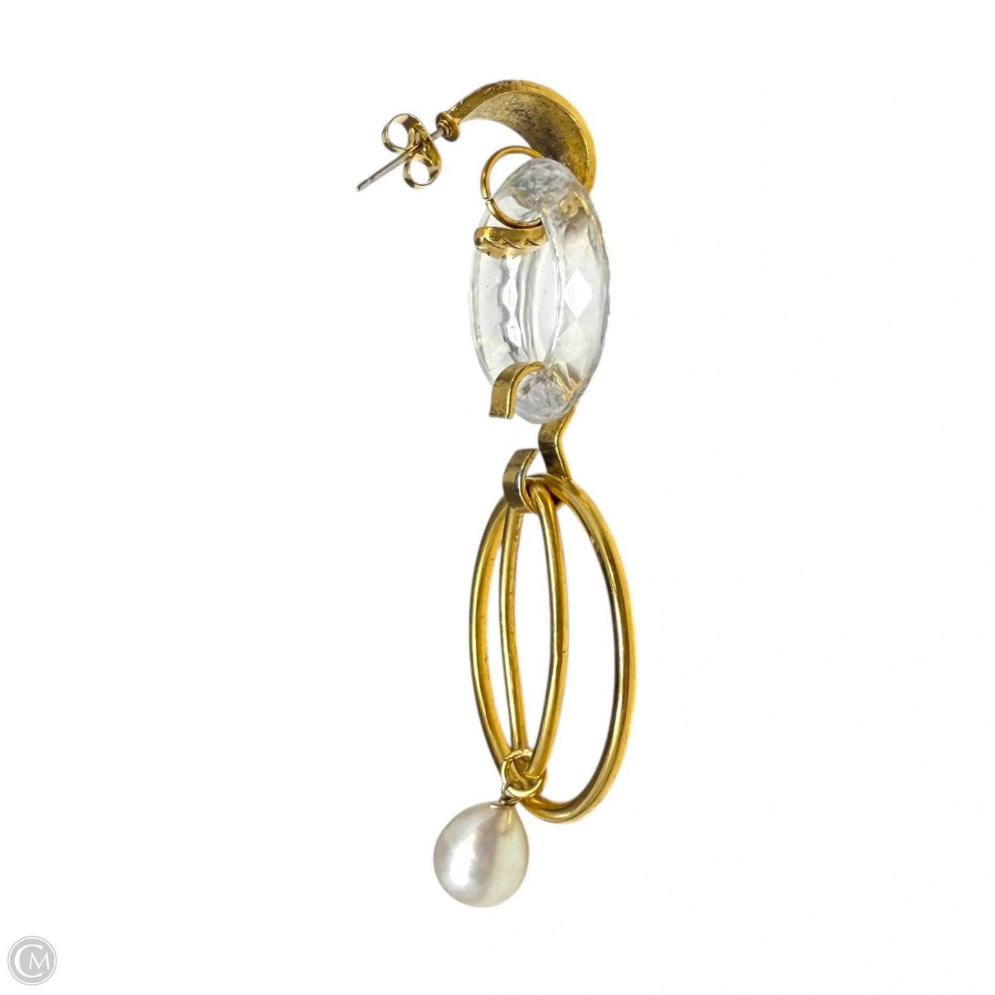 Gold Tone & Faux Pearl Drop Hoop Earrings