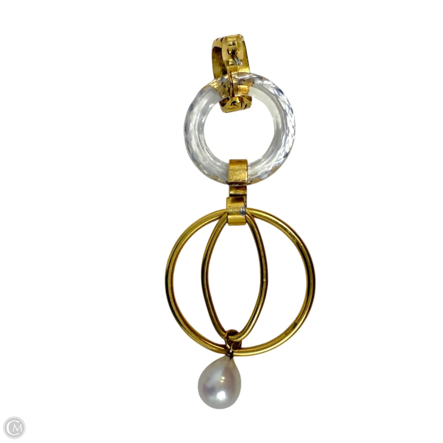 Gold Tone & Faux Pearl Drop Hoop Earrings