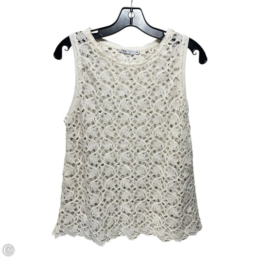 Open Knit Top Sleeveless By Zara In Cream, Size: M