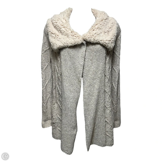 Faux Fur Collar Sweater Cardigan By Sleeping On Snow In Tan, Size: M