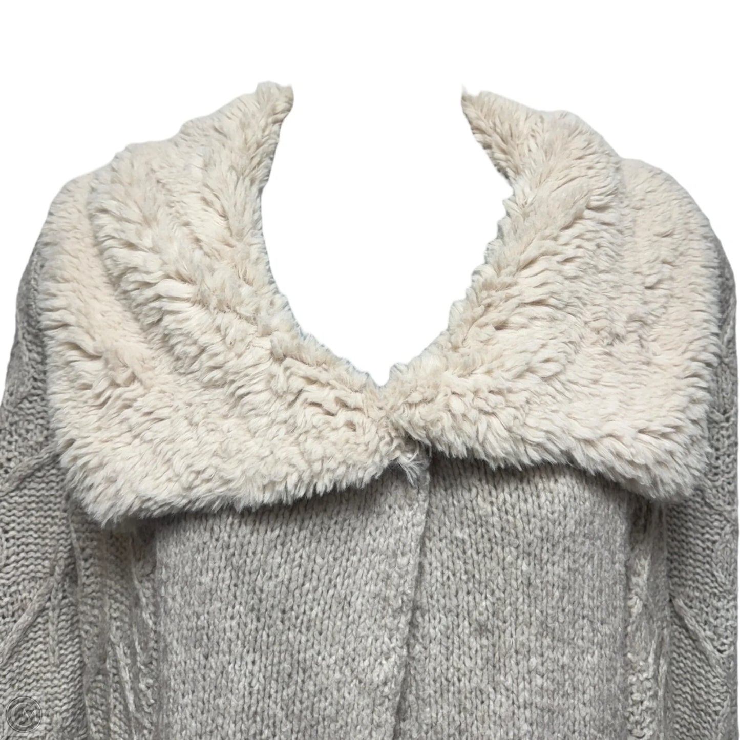 Faux Fur Collar Sweater Cardigan By Sleeping On Snow In Tan, Size: M