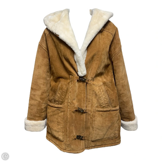 Suede Faux Fur Lined Hooded Coat By Gallery In Tan, Size: S
