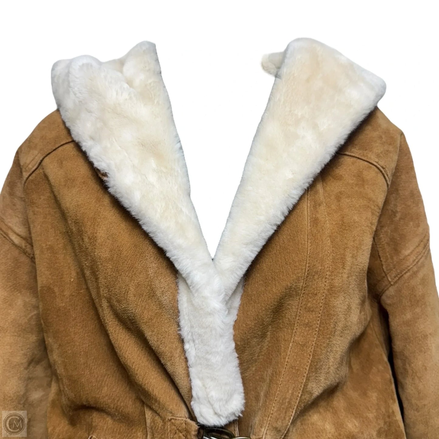 Suede Faux Fur Lined Hooded Coat By Gallery In Tan, Size: S