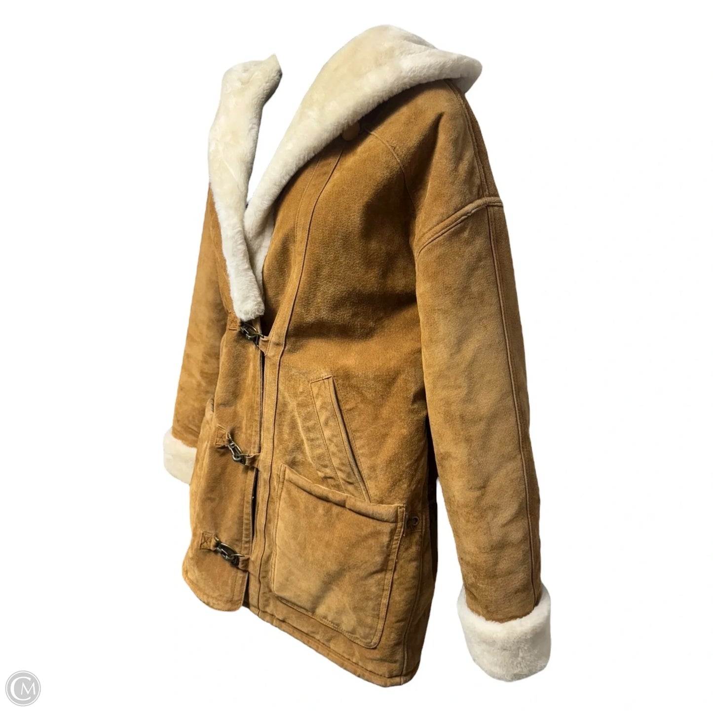 Suede Faux Fur Lined Hooded Coat By Gallery In Tan, Size: S