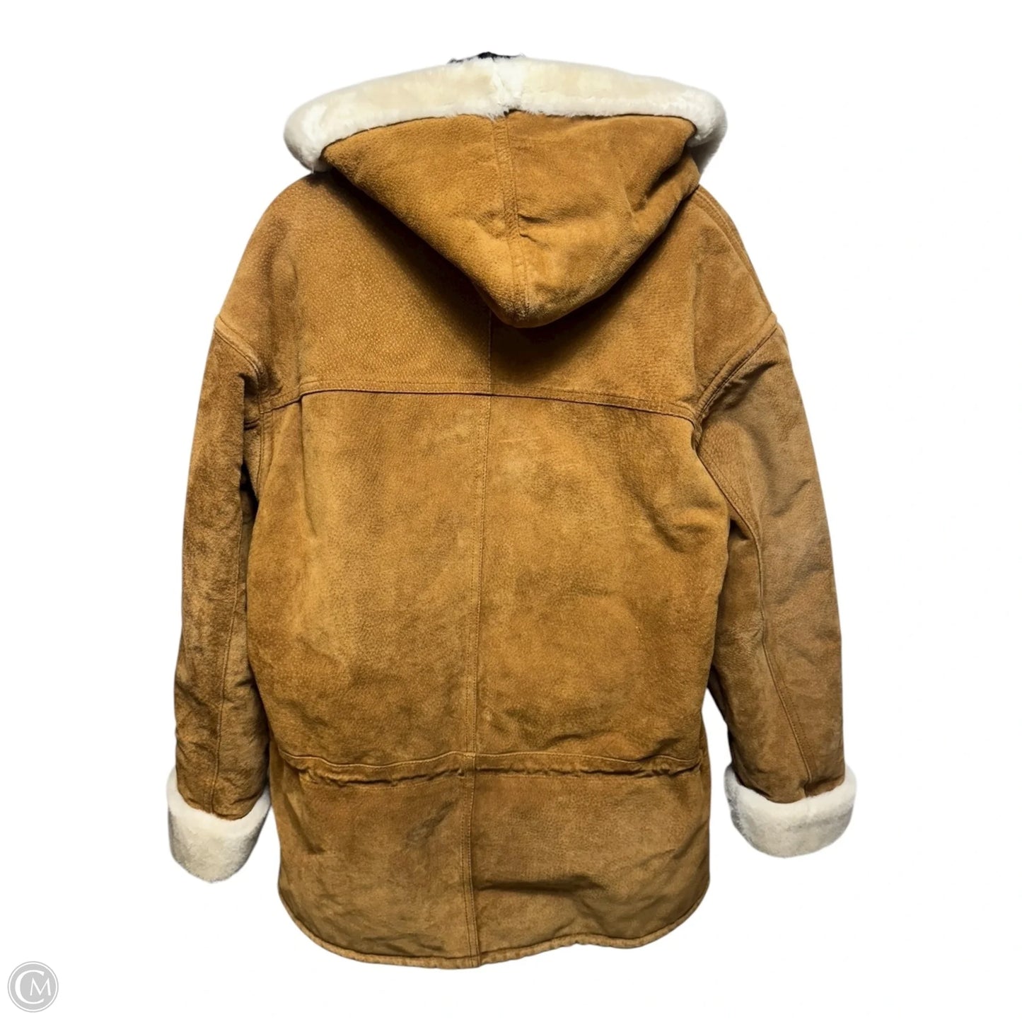 Suede Faux Fur Lined Hooded Coat By Gallery In Tan, Size: S