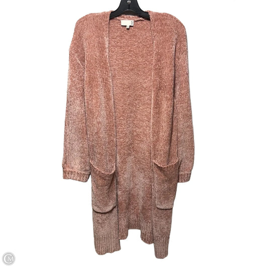 Chenille Long Sweater Cardigan By Ro & De In Pink, Size: L