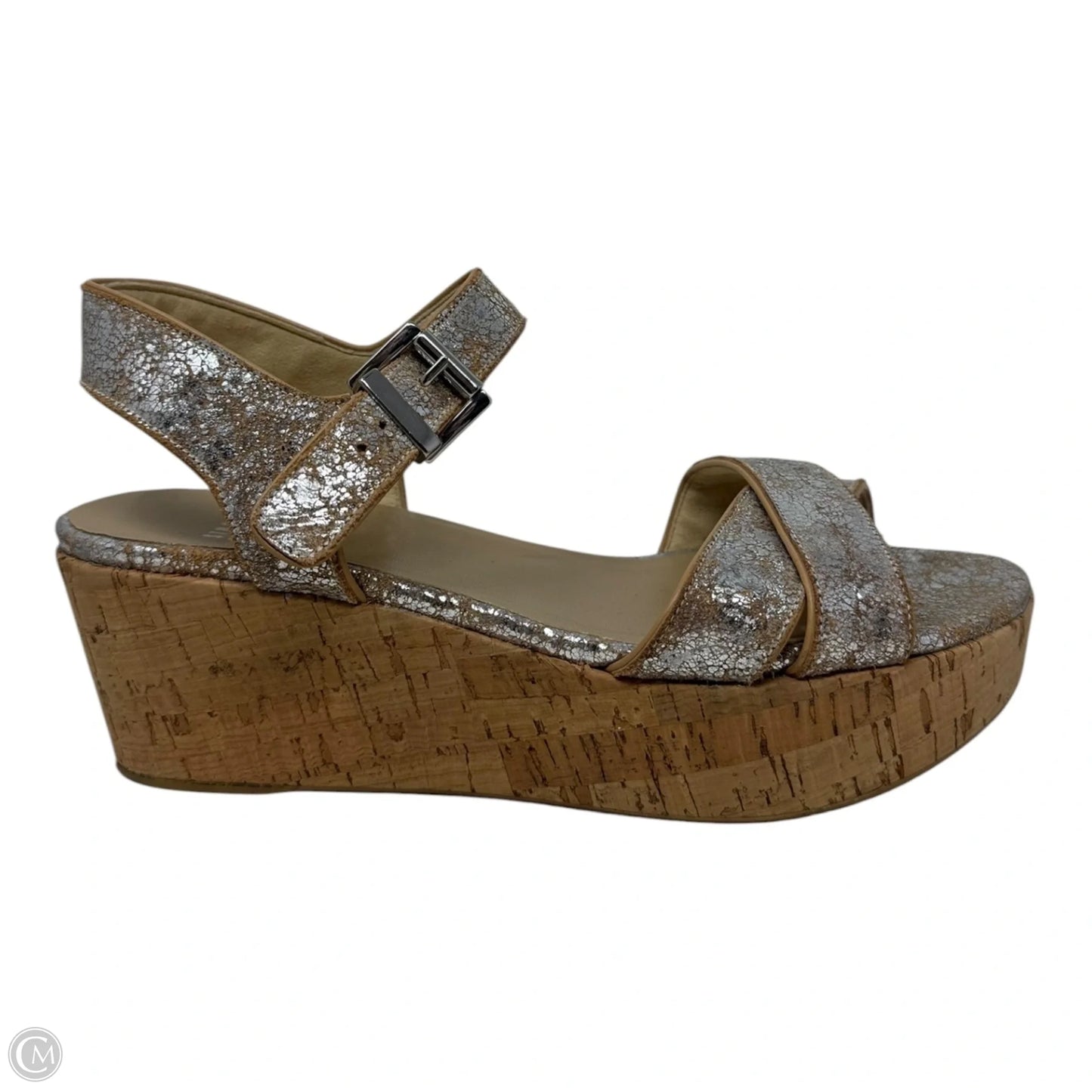 Cork Platform Shoes Designer By Stuart Weitzman In Silver, Size: 8