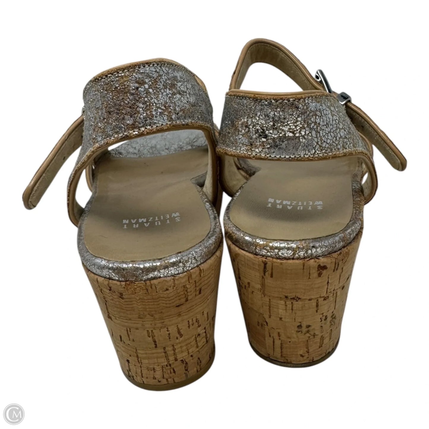 Cork Platform Shoes Designer By Stuart Weitzman In Silver, Size: 8