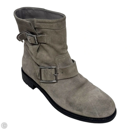 Suede Biker Boots Luxury Designer By Jimmy Choo In Grey, Size: 8.5 (IT 38.5)