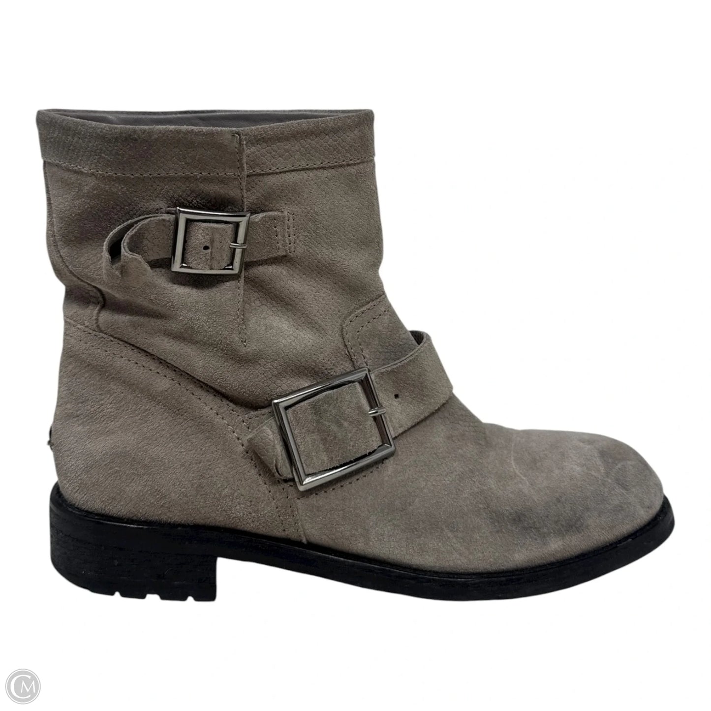 Suede Biker Boots Luxury Designer By Jimmy Choo In Grey, Size: 8.5 (IT 38.5)
