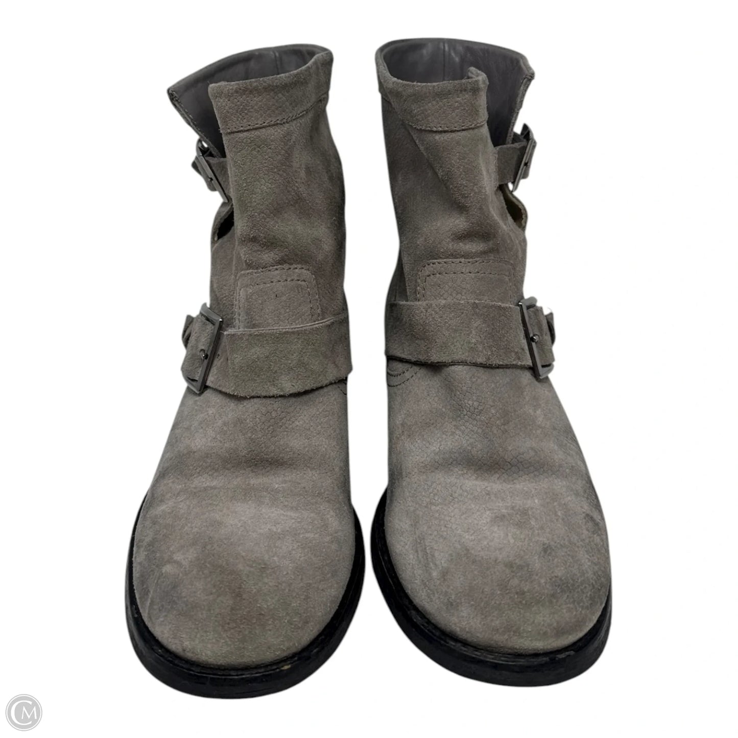 Suede Biker Boots Luxury Designer By Jimmy Choo In Grey, Size: 8.5 (IT 38.5)