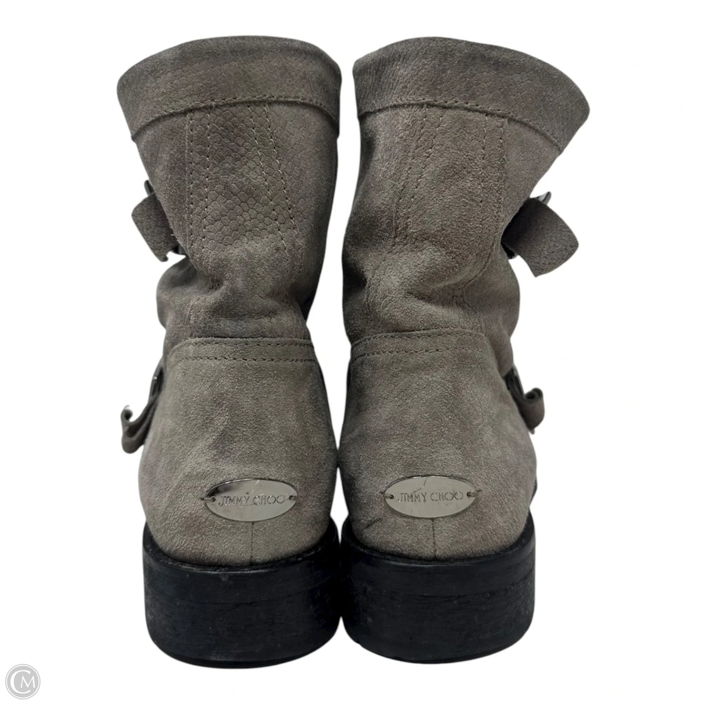 Suede Biker Boots Luxury Designer By Jimmy Choo In Grey, Size: 8.5 (IT 38.5)