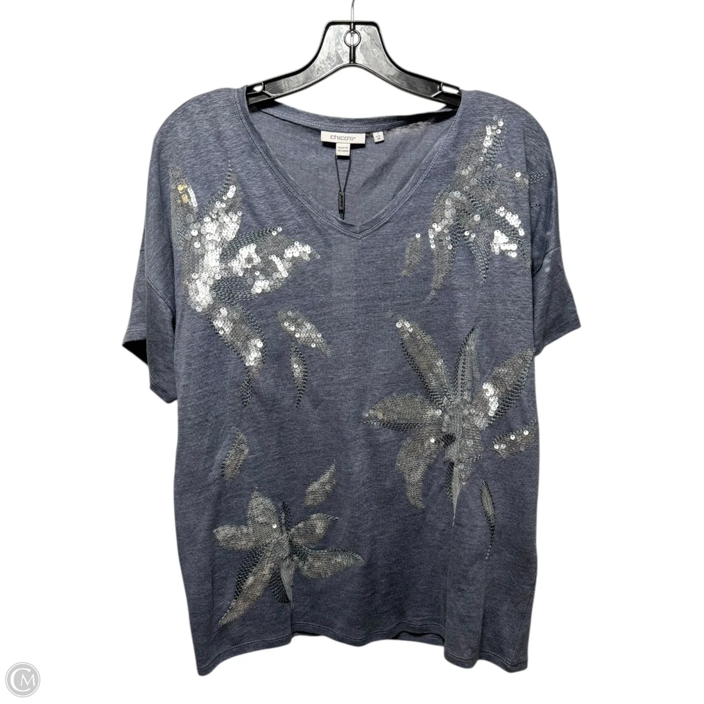 Sequin Linen Top Short Sleeve By Chicos In Blue, Size: M