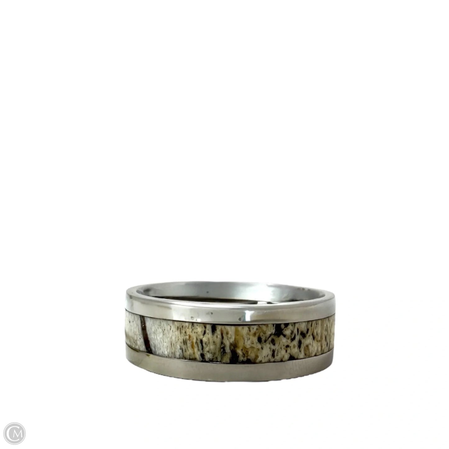 White Tail Antler Inlay Band Ring, Size: 13