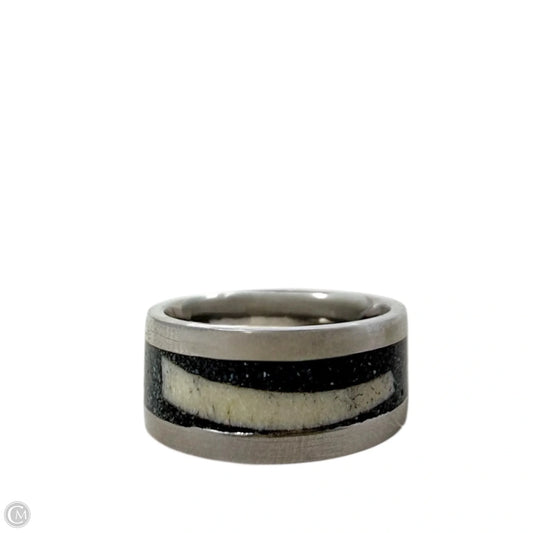 White Tail Antler & Black Quartz Inlay Band Ring, Size: 6