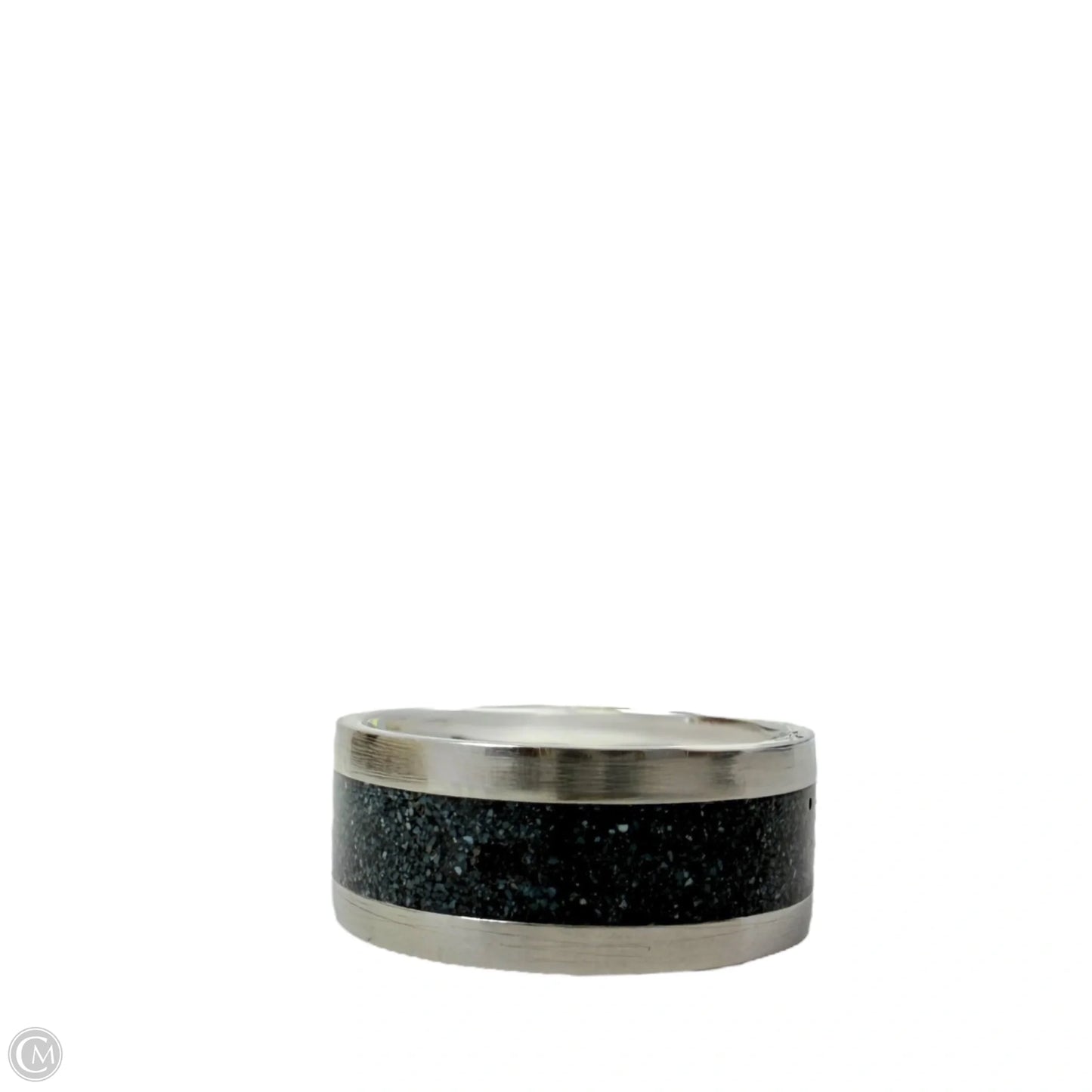 White Tail Antler & Black Quartz Inlay Band Ring, Size: 6
