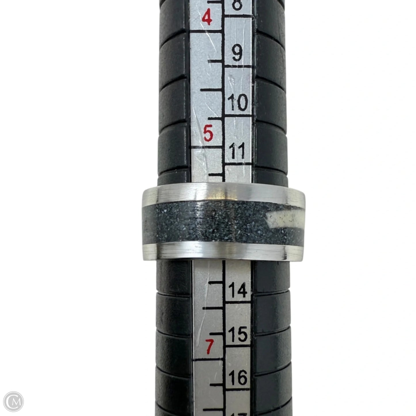 White Tail Antler & Black Quartz Inlay Band Ring, Size: 6