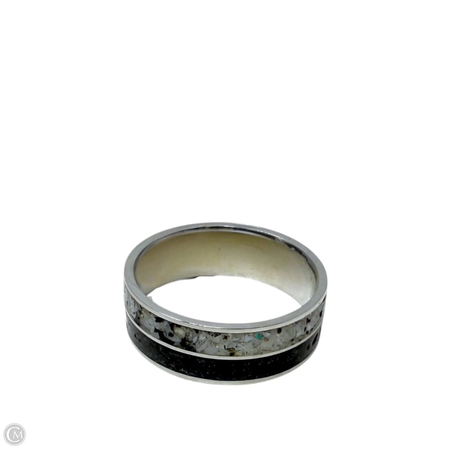 Rutilated Black & White Quartz Band Ring, Size: 12