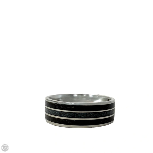 Crushed Black Quartz Triple Inlay Band Ring, Size: 12