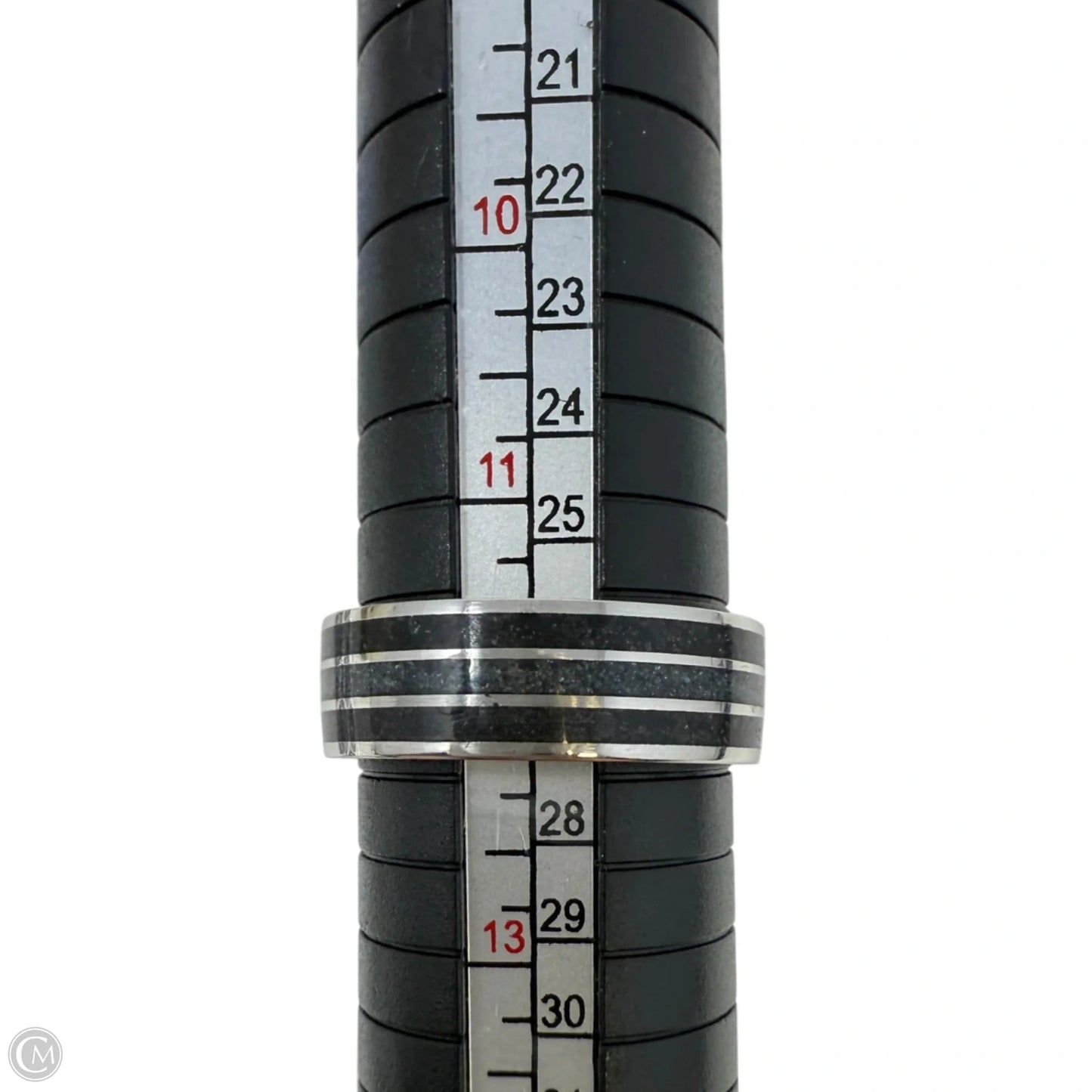 Crushed Black Quartz Triple Inlay Band Ring, Size: 12