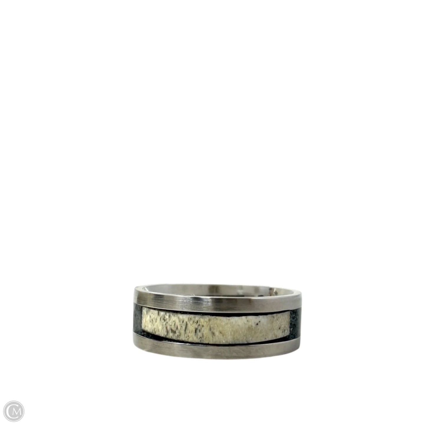 White Tail Antler & Black Quartz Inlay Band Ring, Size: 12