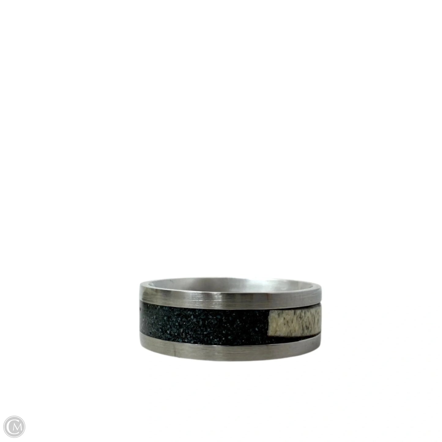 White Tail Antler & Black Quartz Inlay Band Ring, Size: 12