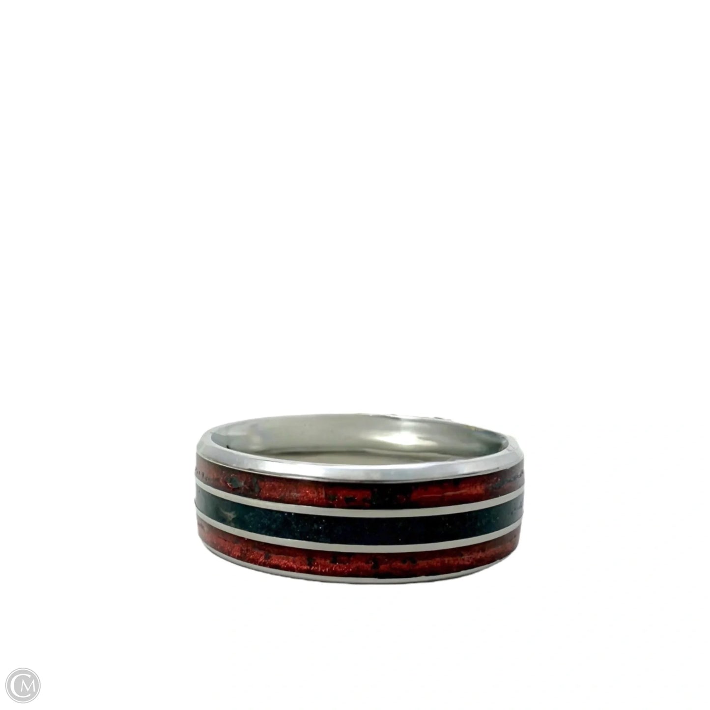 Crushed Garnet & Black Quartz Band Ring, Size: 12