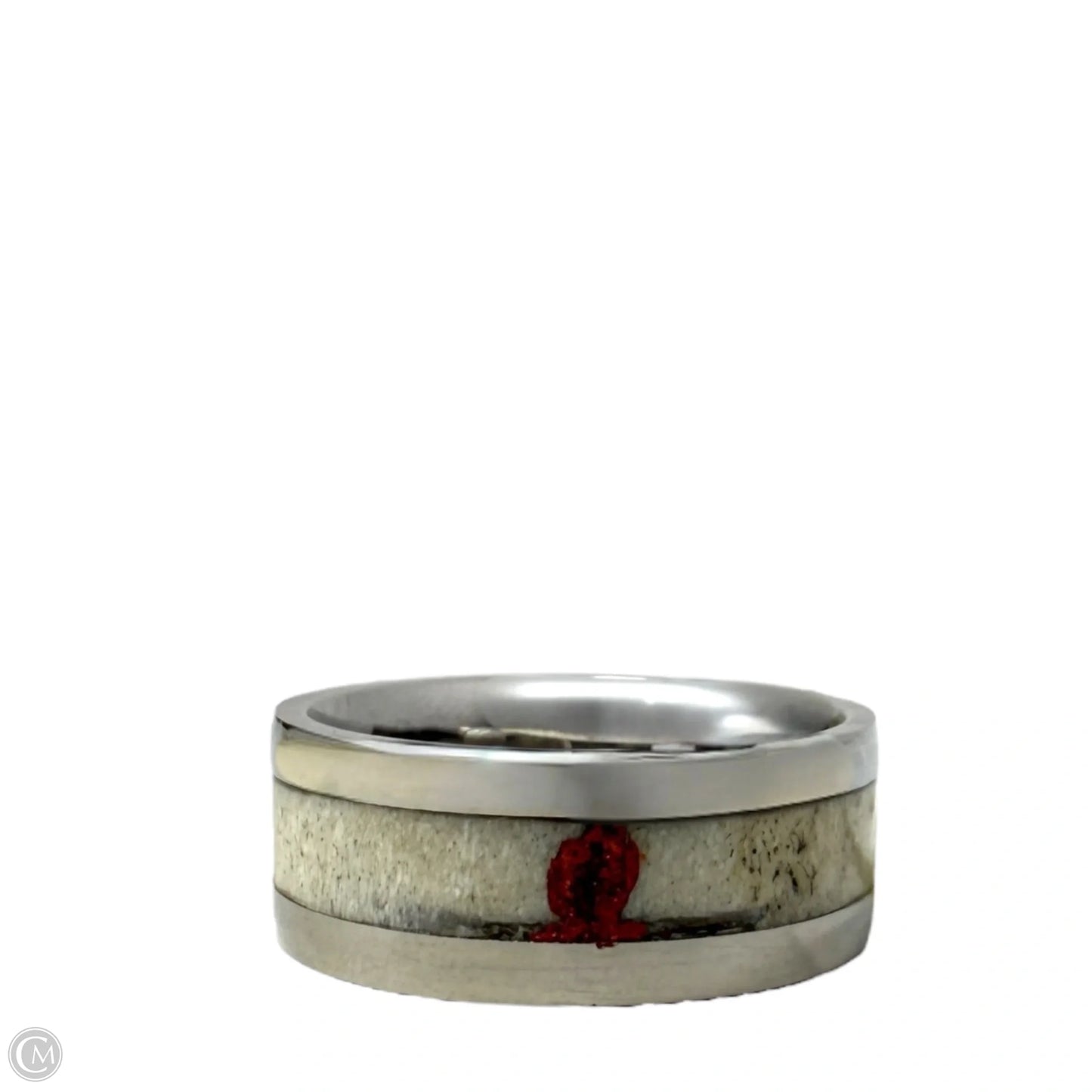 White Tail Antler Inlay Band Ring, Size: 8