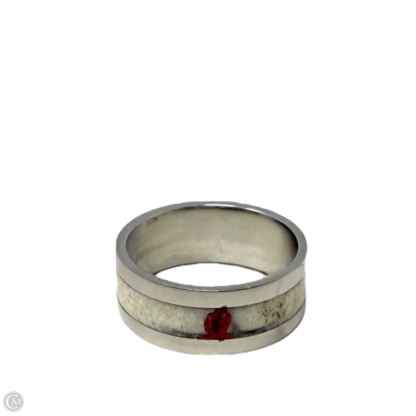 White Tail Antler Inlay Band Ring, Size: 8