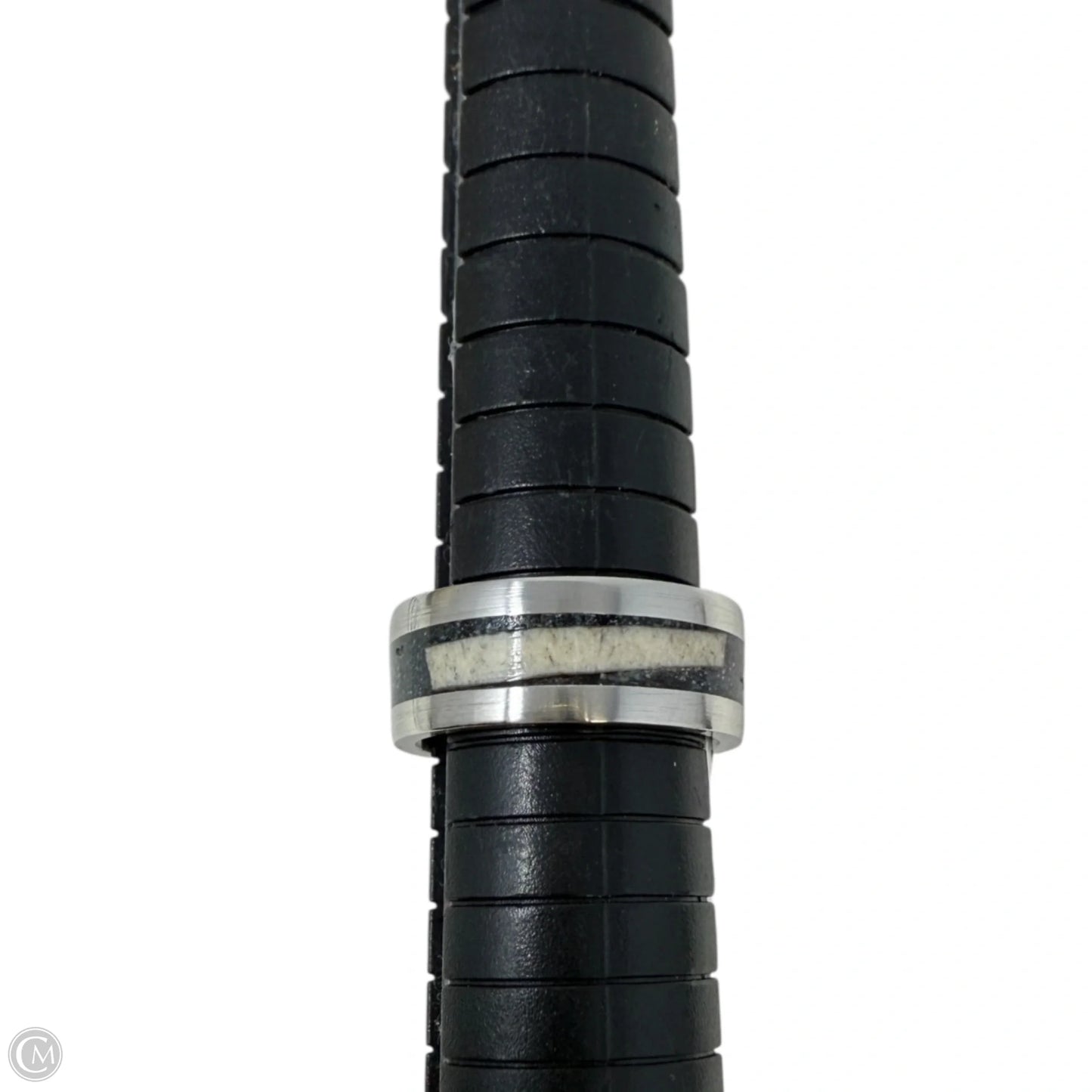 White Tail Antler & Black Quartz Inlay Band Ring, Size: 7