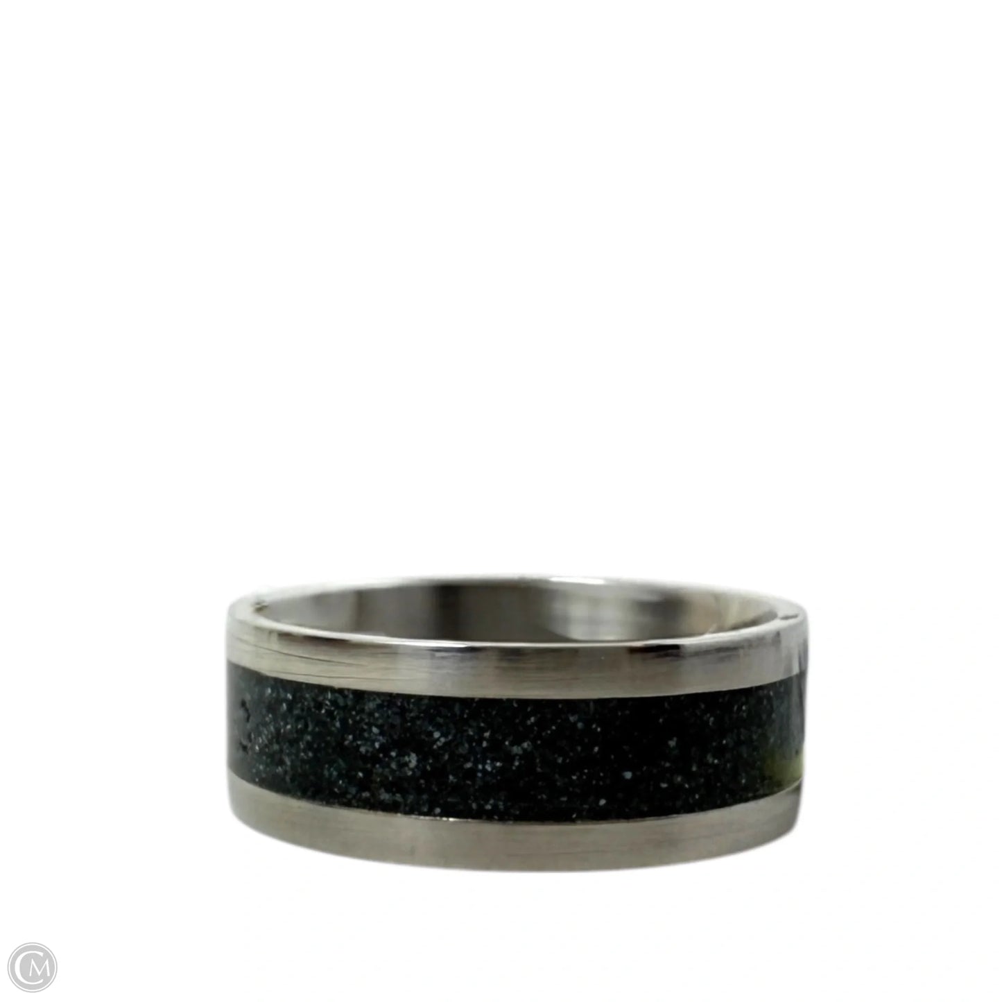 White Tail Antler & Black Quartz Inlay Band Ring, Size: 9