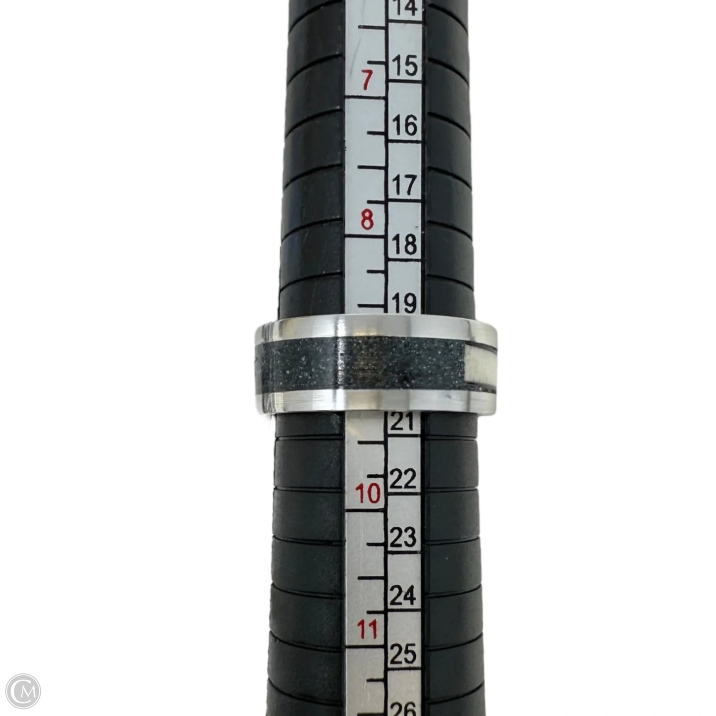 White Tail Antler & Black Quartz Inlay Band Ring, Size: 9