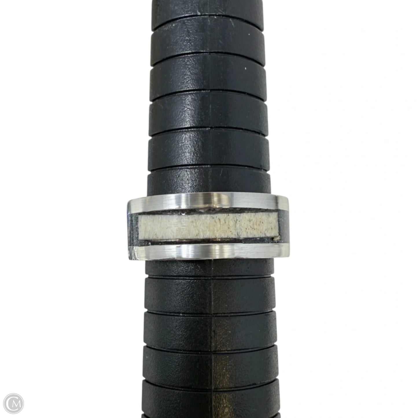 White Tail Antler & Black Quartz Inlay Band Ring, Size: 9