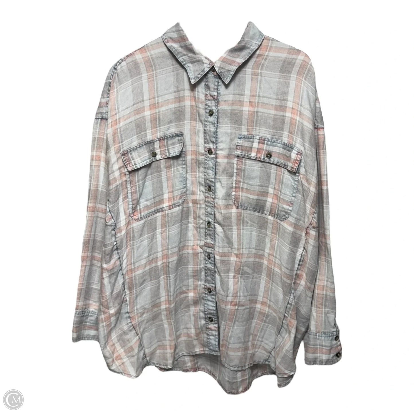 Top Long Sleeve By Free People In Plaid Pattern, Size: L