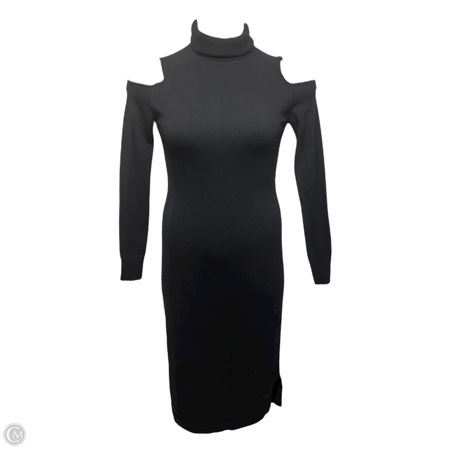 Cashmere Turtleneck Cold Shoulder Sweater Midi Dress By Autumn Cashmere In Black, Size: S