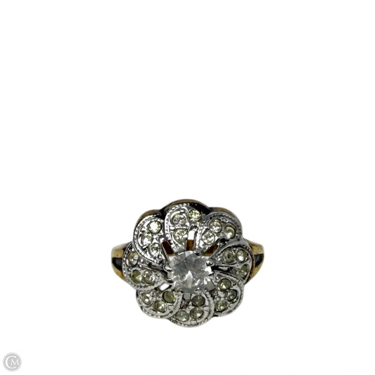 Vintage 14K Gold Electroplate (H.G.E.) Clear Stone Cluster Flower Cocktail Ring , Size: 7.5