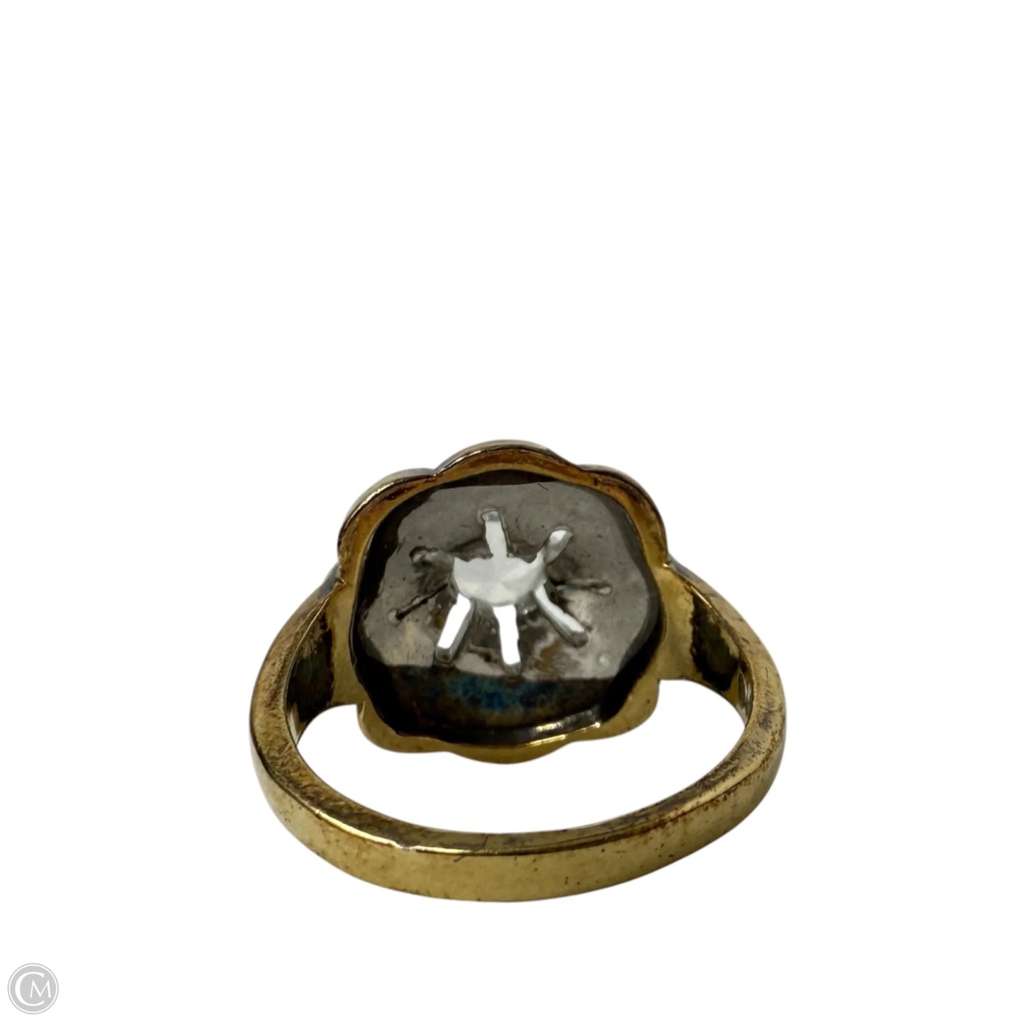 Vintage 14K Gold Electroplate (H.G.E.) Clear Stone Cluster Flower Cocktail Ring , Size: 7.5