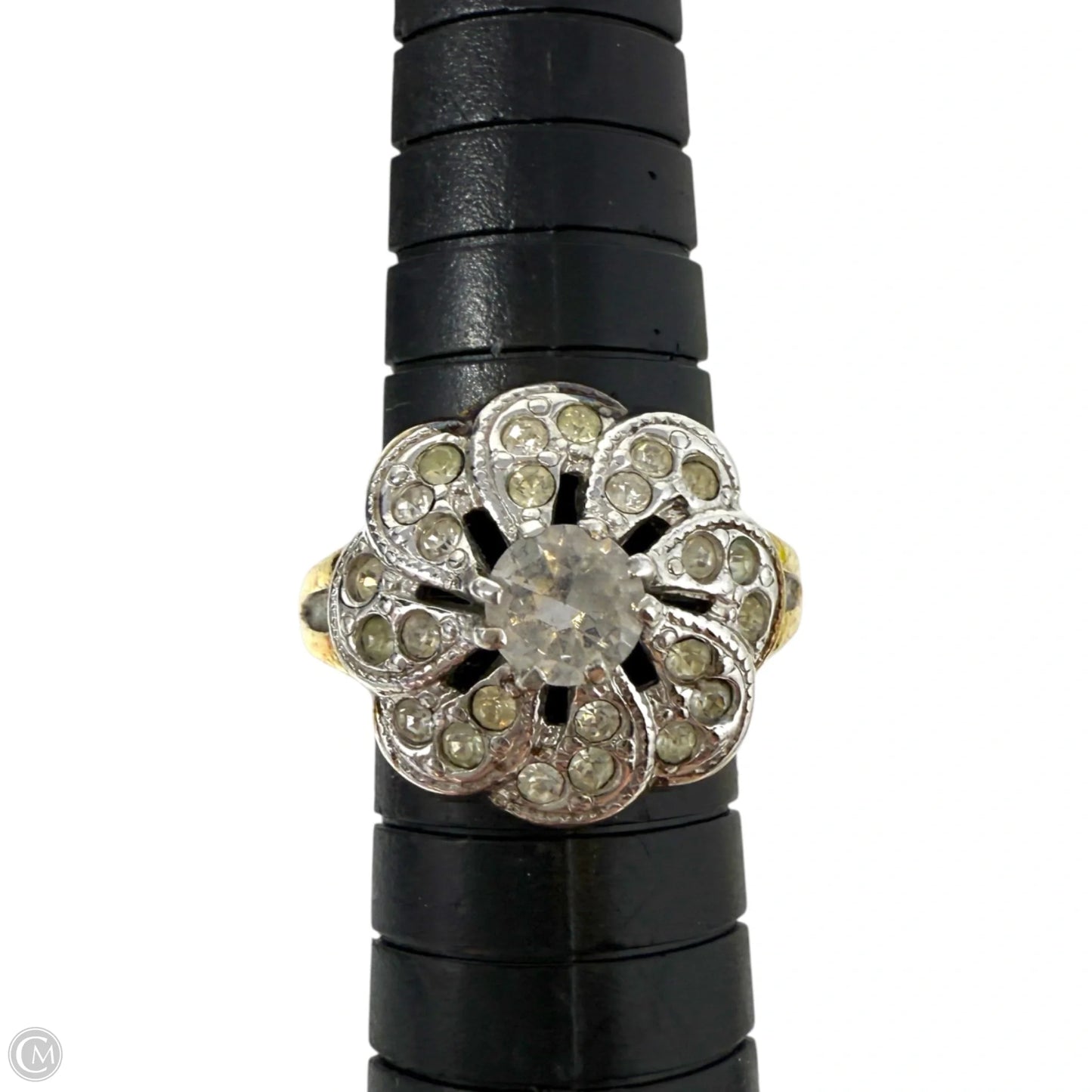 Vintage 14K Gold Electroplate (H.G.E.) Clear Stone Cluster Flower Cocktail Ring , Size: 7.5