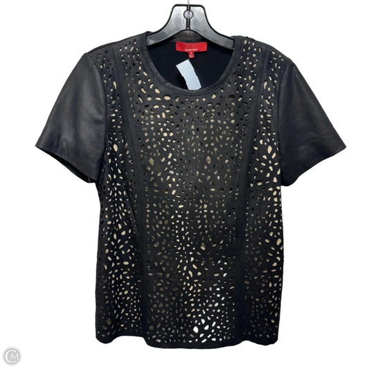 Laser Cut Leather Top Short Sleeve By Saks Fifth Avenue In Black, Size: S