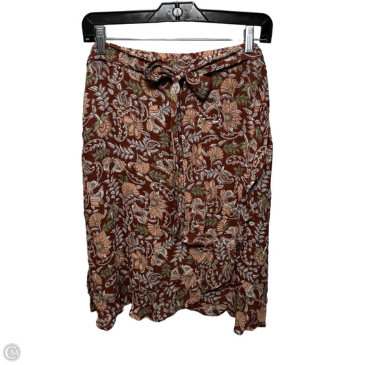 Faux Wrap Skirt By Anthropologie In Brown Motif Floral Print, Size: L