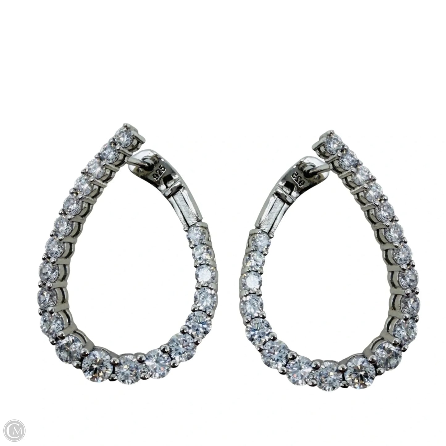 Sterling Silver Cubic Zirconia Teardrop Front and Back Hoop Earrings