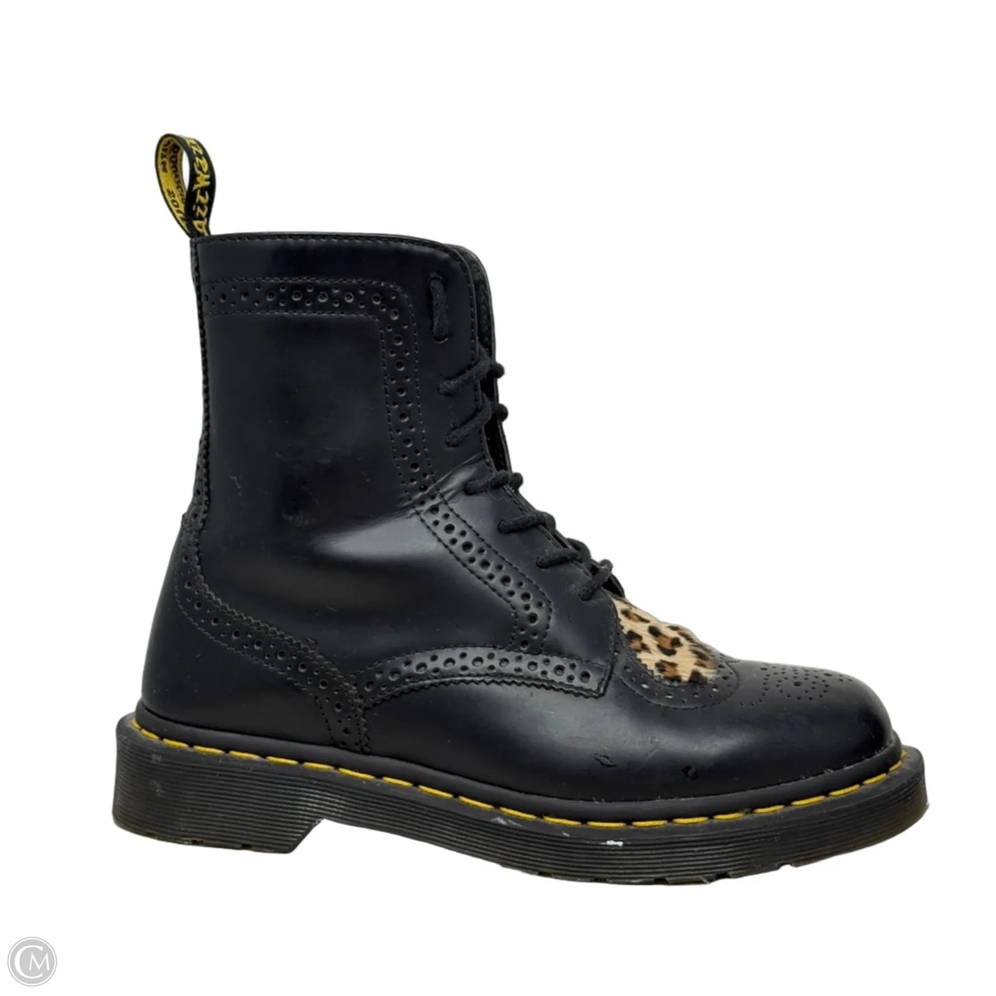 Bentley II Heart Black Leopard Combat Boots By Dr Martens In Black, Size: 7